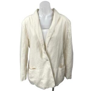 Abercrombie & Fitch White Cream Linen Long Sleeve Button Blazer Coat Jacket XL